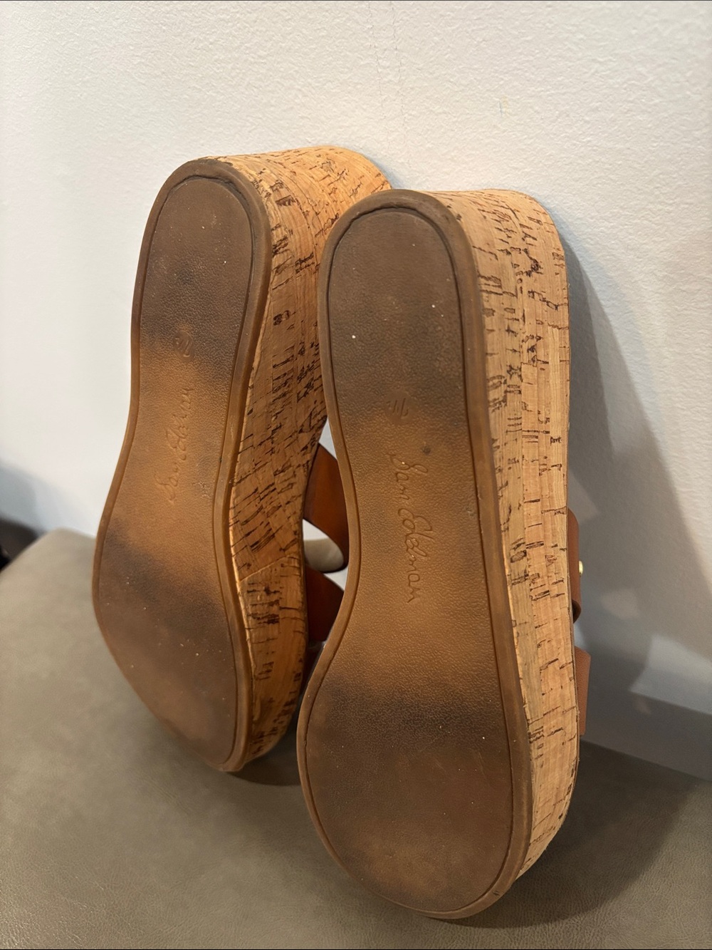 Sam Edelman Cognac Leather Braided Cork Wedge Sandals - Picture 4 of 4